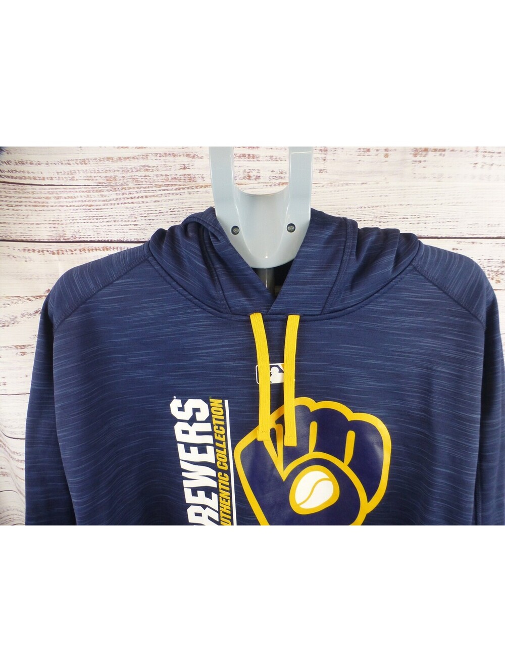 Majestic MLB Milwaukee Brewers Hoodie 2XL Men's Navy Blue Activewear K3A - Picture 2 of 16